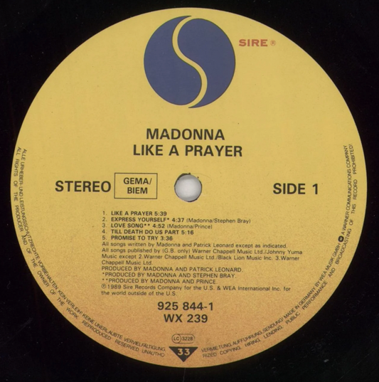 Madonna - Like A Prayer ( Original 1989 UK/German-pressed Scented Inner Vinyl LP)